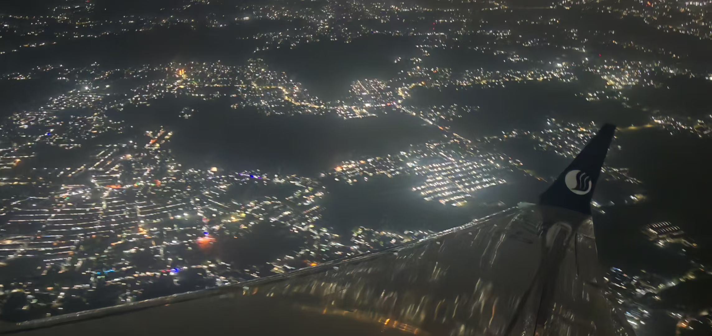Night view from an airplane window